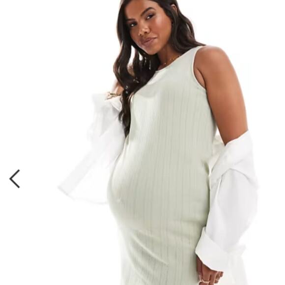 Mamalicious Maternity jersey pointelle tank midi dress in sage green - Picture 2 of 13